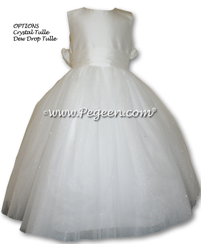 Antique White Dew Drop and Crystal tulle flower girl dress