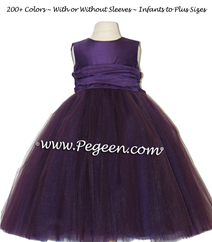 Wild berry ballerina style flower girl dress with layers and layers of tulle