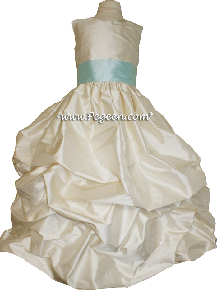 BISQUE AND BAY (LIGHT SPA COLOR AQUA) FLOWER GIRL DRESSES Style 403
