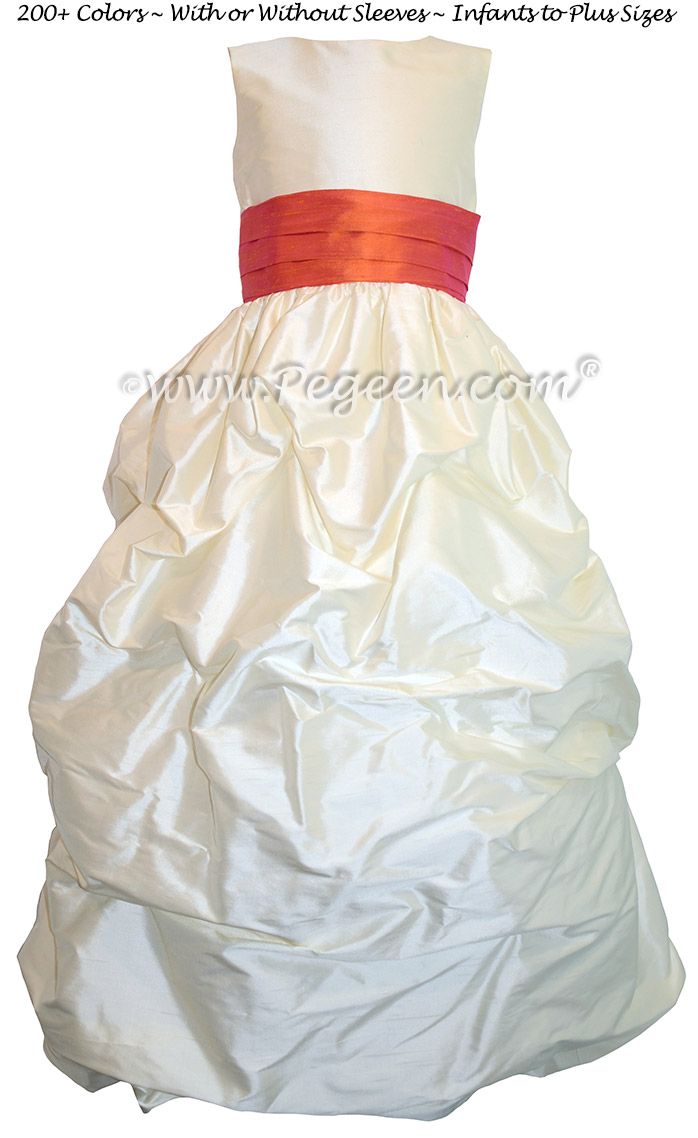 BISQUE (CREME) AND MANGO ORANGE FLOWER GIRL DRESSES Style 403