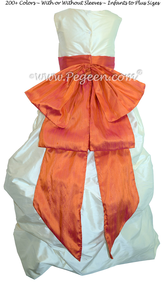 BISQUE (CREME) AND MANGO ORANGE FLOWER GIRL DRESSES Style 403