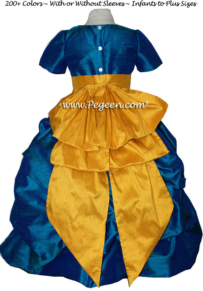 PEACOCK AND GOLDENROD FLOWER GIRL DRESSES Style 403