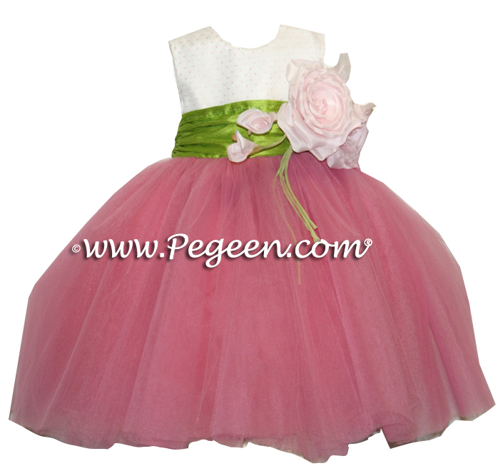 Ballerina style FLOWER GIRL DRESSES with coral pink layers of tulle