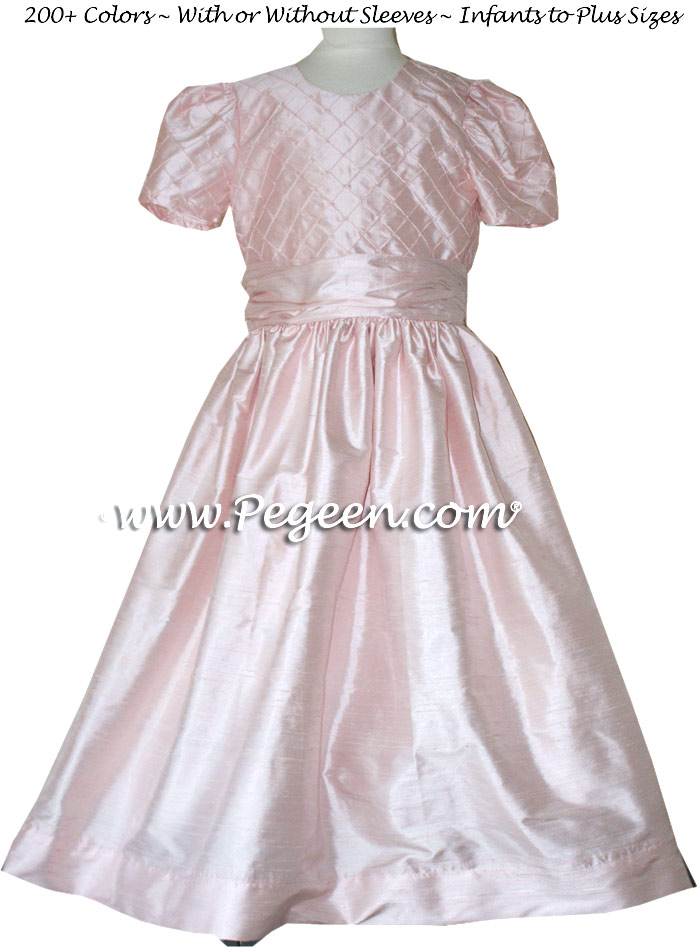 Jr Bridesmaids Dress in Petal Pink and pin tuck pearls Style 409 | Pegeen