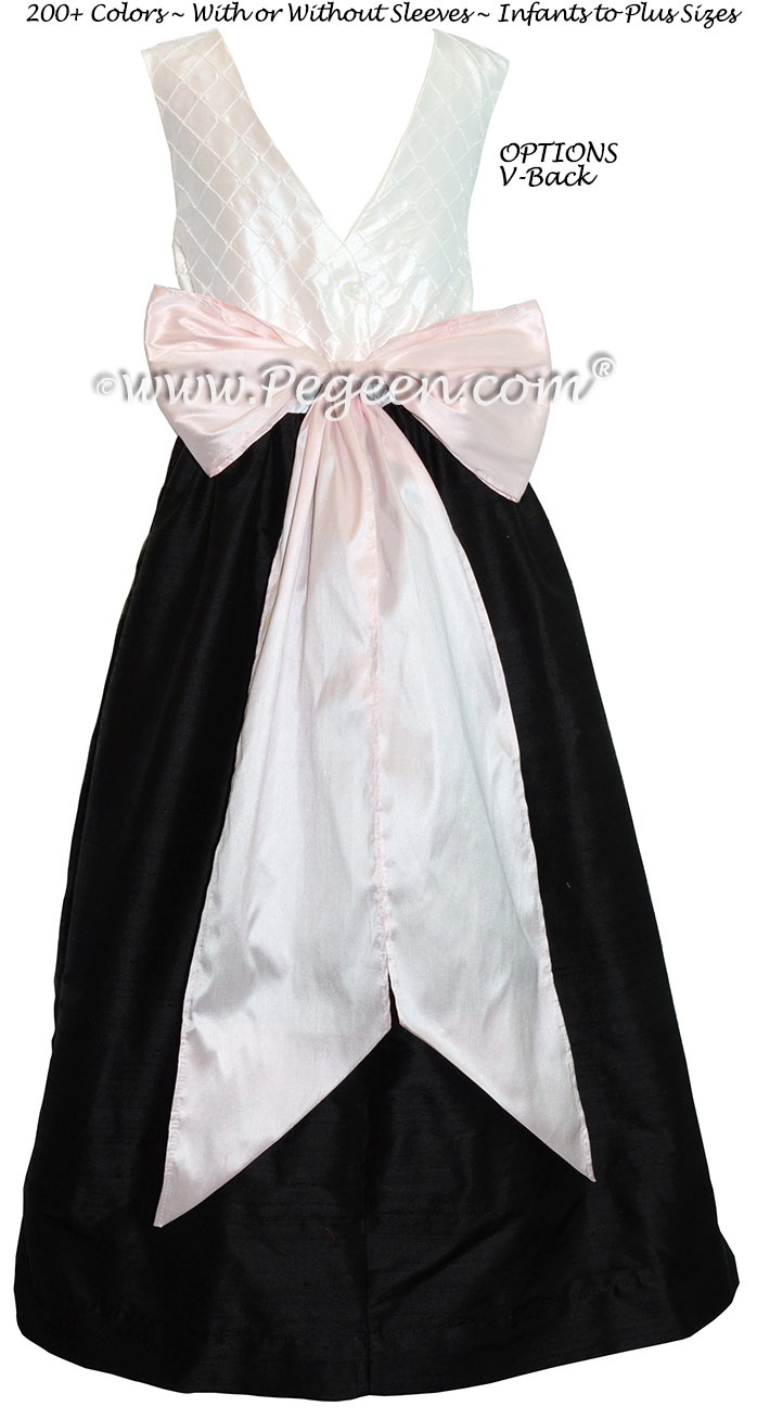 Black and Petal Pink and White Pin Tuck Bodice custom flower girl dress Style 409