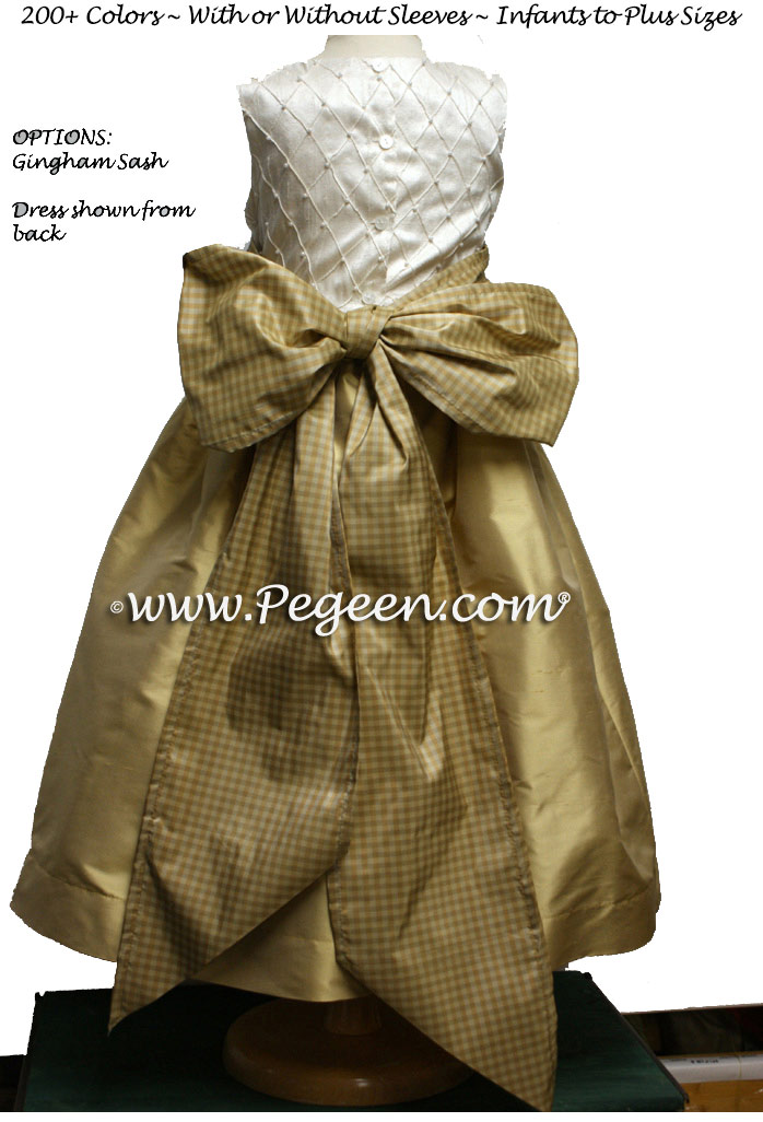 Pure Gold and ivory silk Flower Girl Dress Style 409