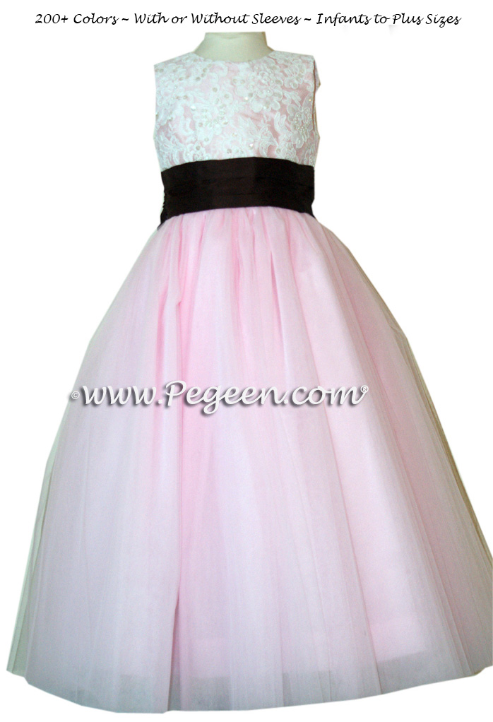 PEONY PINKALONCON LACE CUSTOM FLOWER GIRL DRESSES WITH TULLE