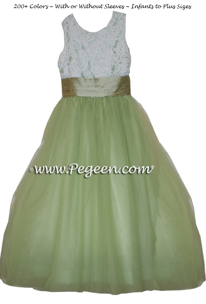 SUMMER GREEN AND SAGE tulle junior bridesmaids dress