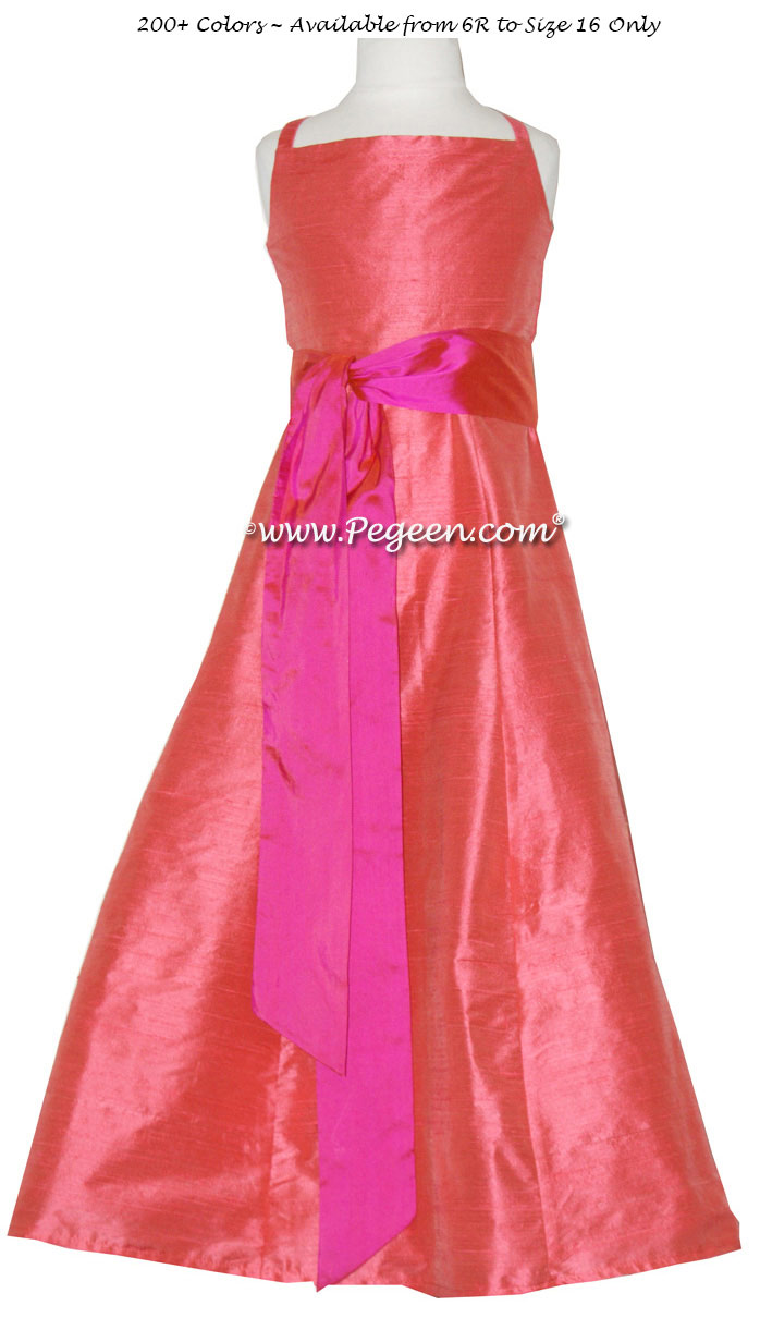 MELON silk, SORBET PINK Silk Jr. Bridesmaids or CUSTOM FLOWER GIRL DRESSES