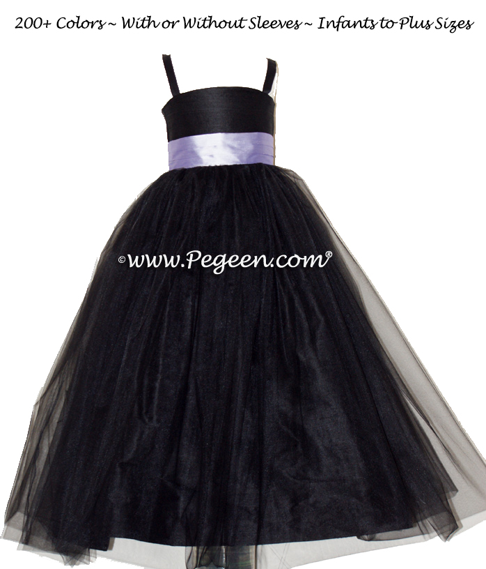 Jr Bridesmaid Dresses Black silk, tulle and lilac silk Style 424  | Pegeen