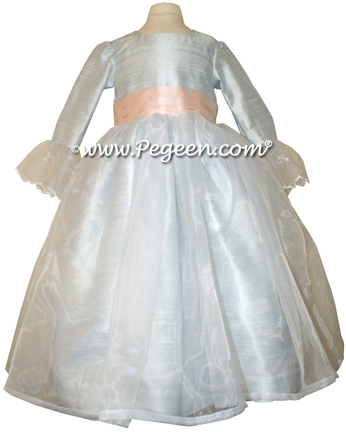 Steele Blue and Blush Pink Silk Flower Girl Dresses Style 694 Steele Blue and Blush Pink Silk Flower Girl Dresses Style 694