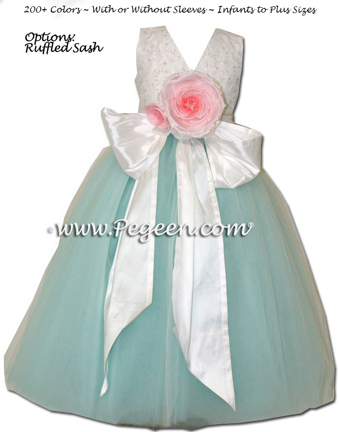 Tiffany Blue ballerina style FLOWER GIRL DRESSES with layers and layers of tulle