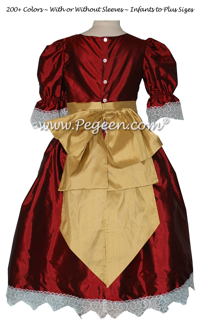 Claret Red and Goldenrod Nutcracker Party Scene Dress Style 745 by Pegeen