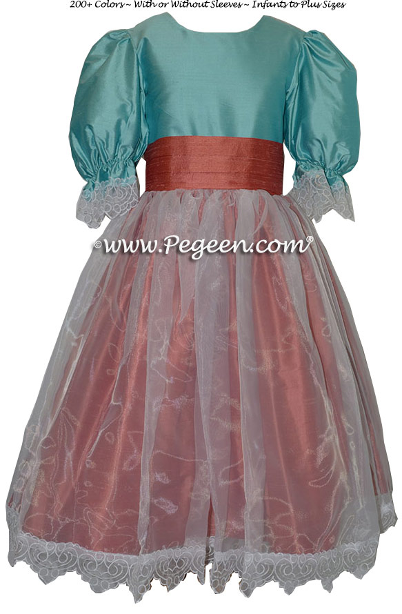 Tiffany Blue and Salmon Flame Nutcracker Party Scene Dress Style 703 by Pegeen
