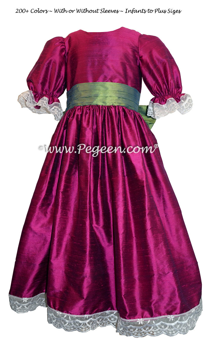 Wintergreen and Pink Flamingo flower girl dresses by Pegeen Wintergreen and Pink Flamingo flower girl dresses by Pegeen