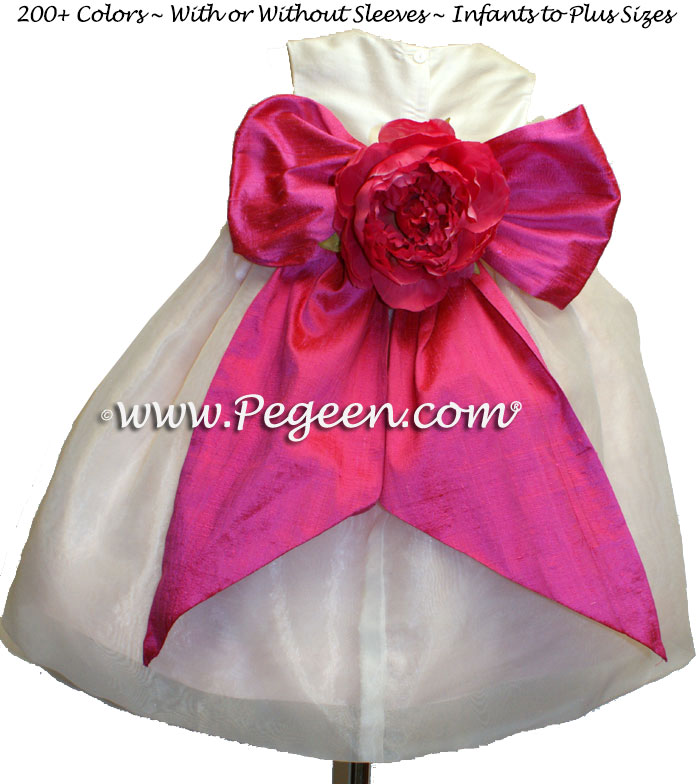 Shock pink, blush pink and ivory organza custom infant flower girl dress