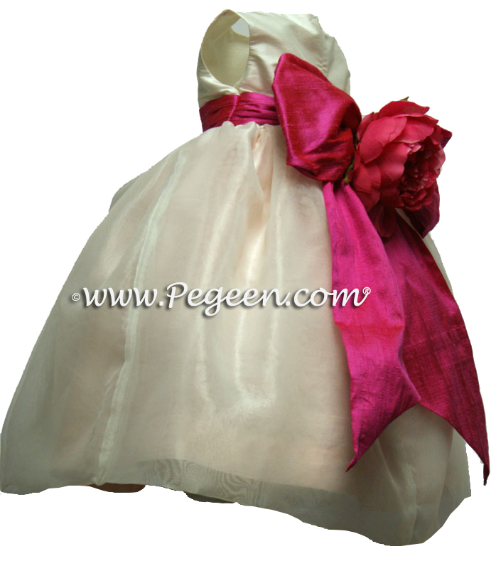Shock pink, blush pink and ivory organza custom infant flower girl dress