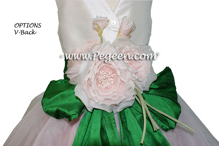 Emerald Green, Petal Pink and Ivory Flower Girl Dresses Classic Style 802