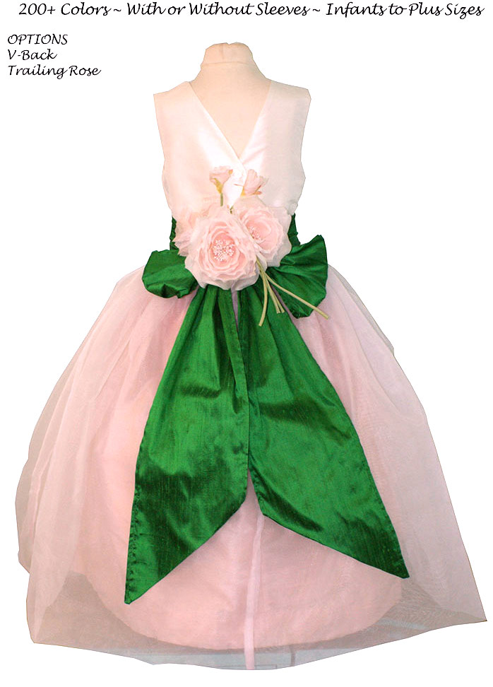 Emerald Green, Petal Pink and Ivory Flower Girl Dresses Classic Style 802