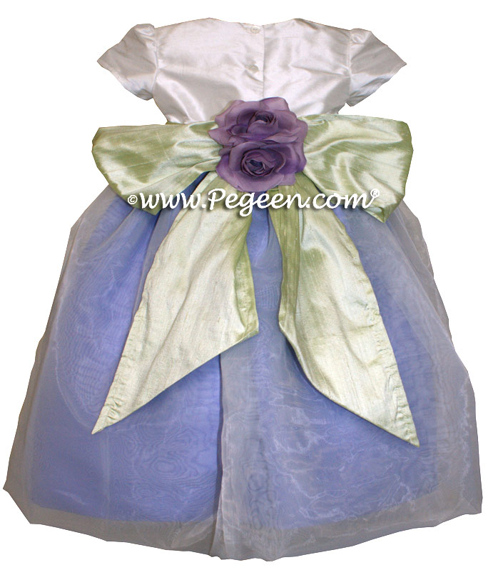 Periwinkle and Antique White Organza Flower Girl Dresses Style 802