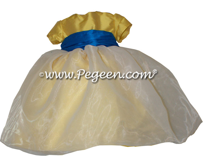 Saffron Yellow and Blue Saphire and White organza custom infant flower girl dress