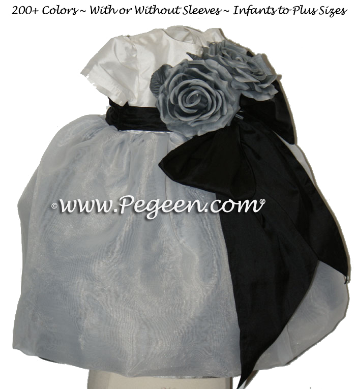 Silver Grey and Black and white organza Infant flower girl dress