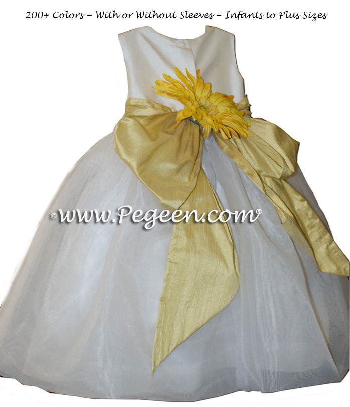 Sunflower yellow and white organza Infant flower girl dress