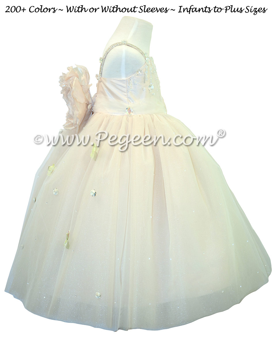 Silk Flower Girl Dress, Swarovski Crystals, Beaded Tulle, Champagne (nude) Silk Flower Girl Dress, Swarovski Crystals, Beaded Tulle, Champagne (nude)