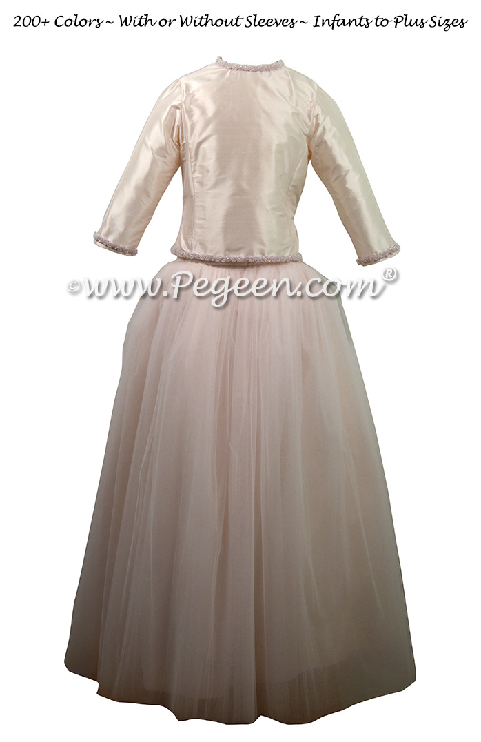 Petal Pink and Champagne -- Tulle 2 Piece Jr. Bridesmaids Dress | Pegeen