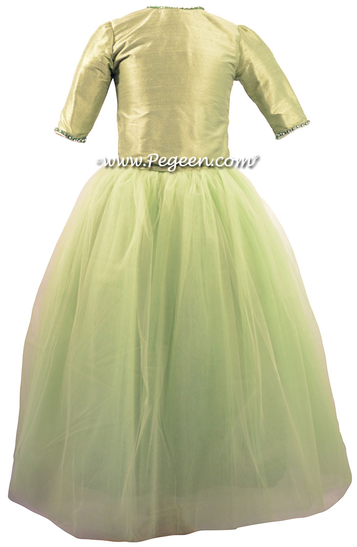 Sage Green Silk and  Tulle ballerina style Jr. Bridesmaids DRESSES with layers and layers of tulle