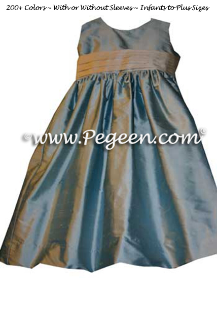 Caribbean and Foam Flower Girl Dresses to match Jim Hjelm bridesmaids dresses