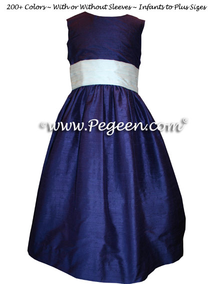 Jr Bridesmaids Dress in Grape and Antique White - Style 398 | Pegeen