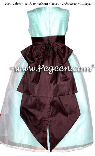 Aqua blue and chocolate brown Flower Girl Dresses