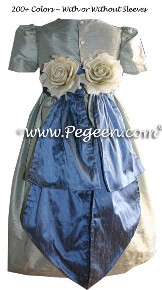 French blue and Foam green Flower Girl Dresses