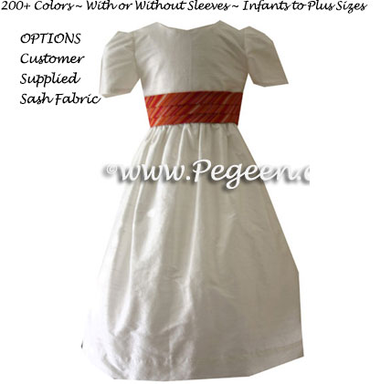 Customer's own plaid fabric and Antique White Silk Flower Girl Dresses
