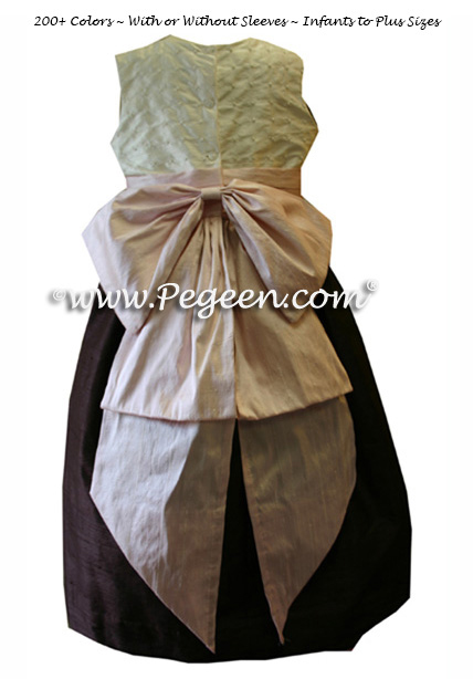 Custom  Flower Girl Dresses in pink and chocolate brown with Pearls