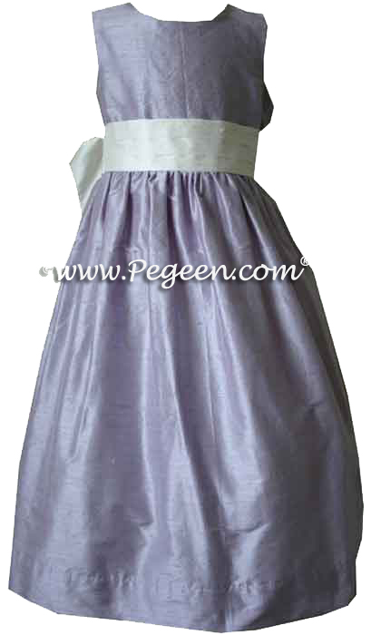 Light orchid and white junior bridesmaids dress