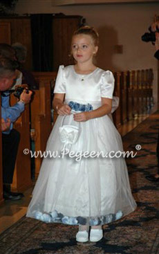 Navy and White Tulle Junior Bridesmaids Dress Style 333