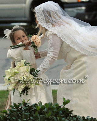 Flower Girl Dresses in Ivory and Champagne Style 398 with Long Sleeves