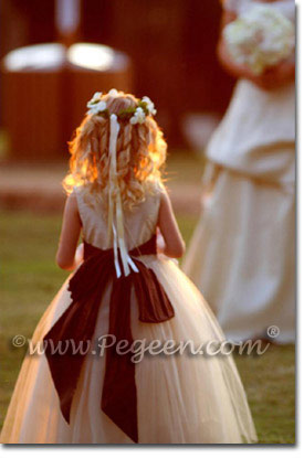 Ivory and Chocolate tulle flower girl dress Style 402 by Pegeen.com