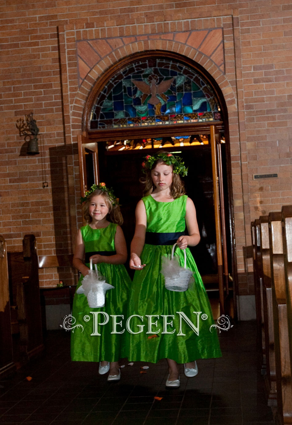 Key Lime and Midnight (green and navy) Silk flower girl dress