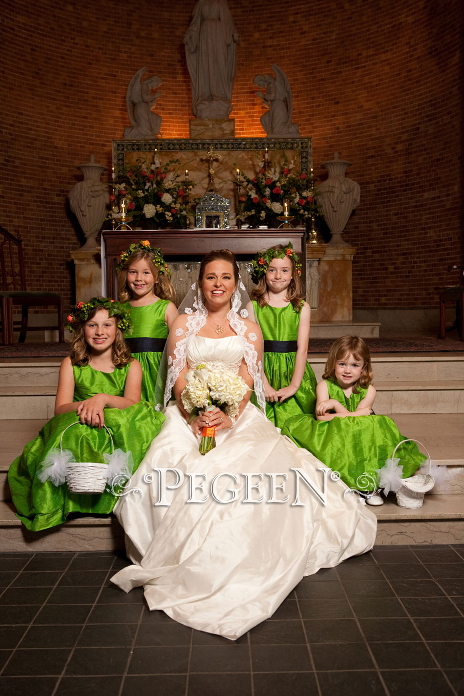 Key Lime and Midnight (green and navy) Silk flower girl dress