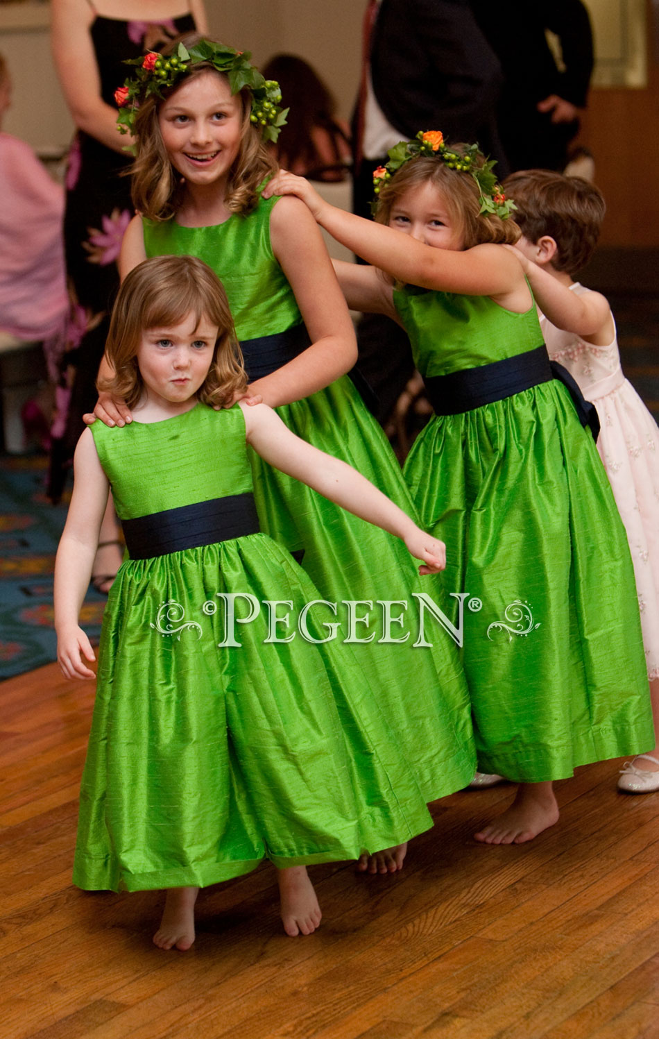 Key Lime and Midnight (green and navy) Silk flower girl dress