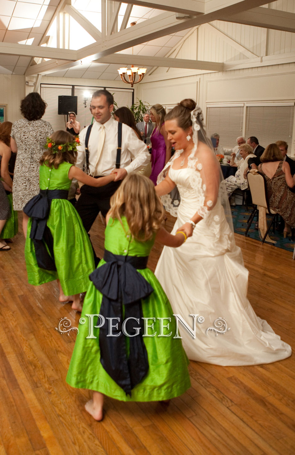 Key Lime and Midnight (green and navy) Silk flower girl dress