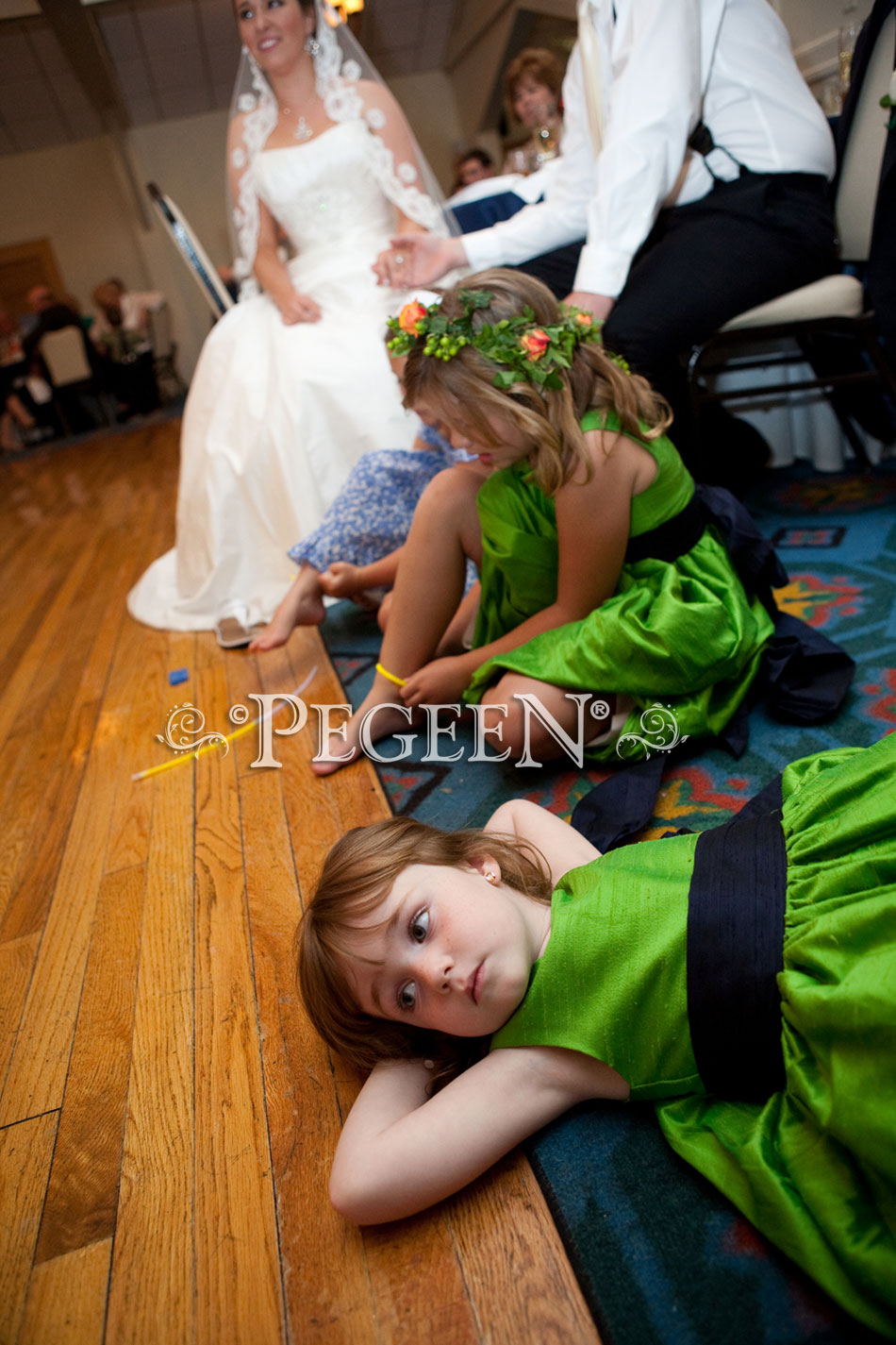 Key Lime and Midnight (green and navy) Silk flower girl dress