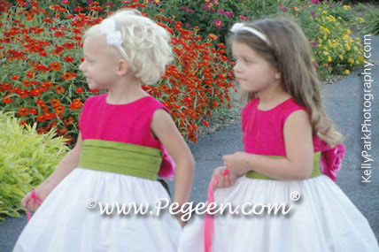 Flower Girl Dresses of the Month in Grass Green and Raspberry | Pegeen