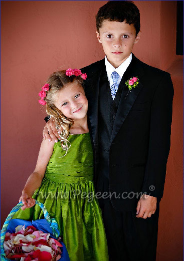 Custom silk flower girl dresses in grass green from the Classic Collection