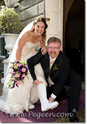  Grass Green and Concord Grape Silk Flower Girl Dresses