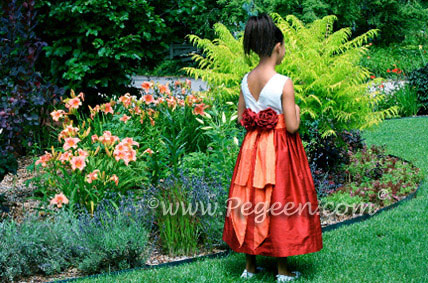 Flower Girl Dresses in Orange, Cranberry & Mango
