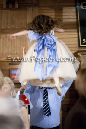 Ivory and Blue and Gold Silk ballerina tulle flower girl dresses